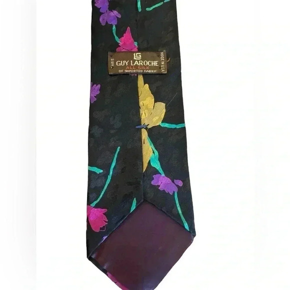 Guy Laroche 100% Silk Necktie Floral Multicolor Print Tie Made in USA - Picture 5 of 5